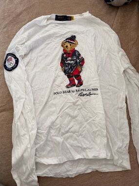 Ralph Lauren White Long-Sleeve Polo Bear Tee USA Olympic Team